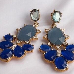 Avon Sapphire Two-Tone Blue Faceted Rhinestone Statement Drop Earrings NIB 2”
